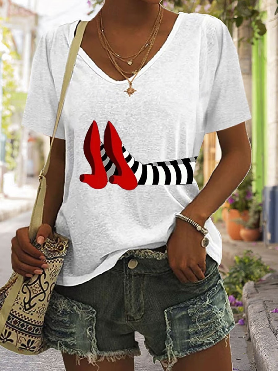 Halloween Femmes T-shirt Graphique Halloween ancien Élégant Classique Manche Courte Col en V Hauts Réguliers Quotidien Imprimé Noir Blanche Bleu Vert Été Printemps de 2025 ? $19.99 –P1