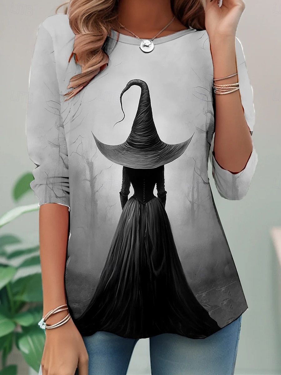 Halloween Γυναικείο T-shirt Μακρύ Μανίκι Crew Λαιμός Μακρύ Μανίκι Τουνίκ Γραφικό Φάντασμα Μάγισσα Vintage Στιλάτο Στρογγυλός Λαιμός Κανονικά Μπλουζάκια Καθημερινά Σαββατοκύριακο Εκτύπωση Μπλε Πράσινο 2025 - $10.99 –P3