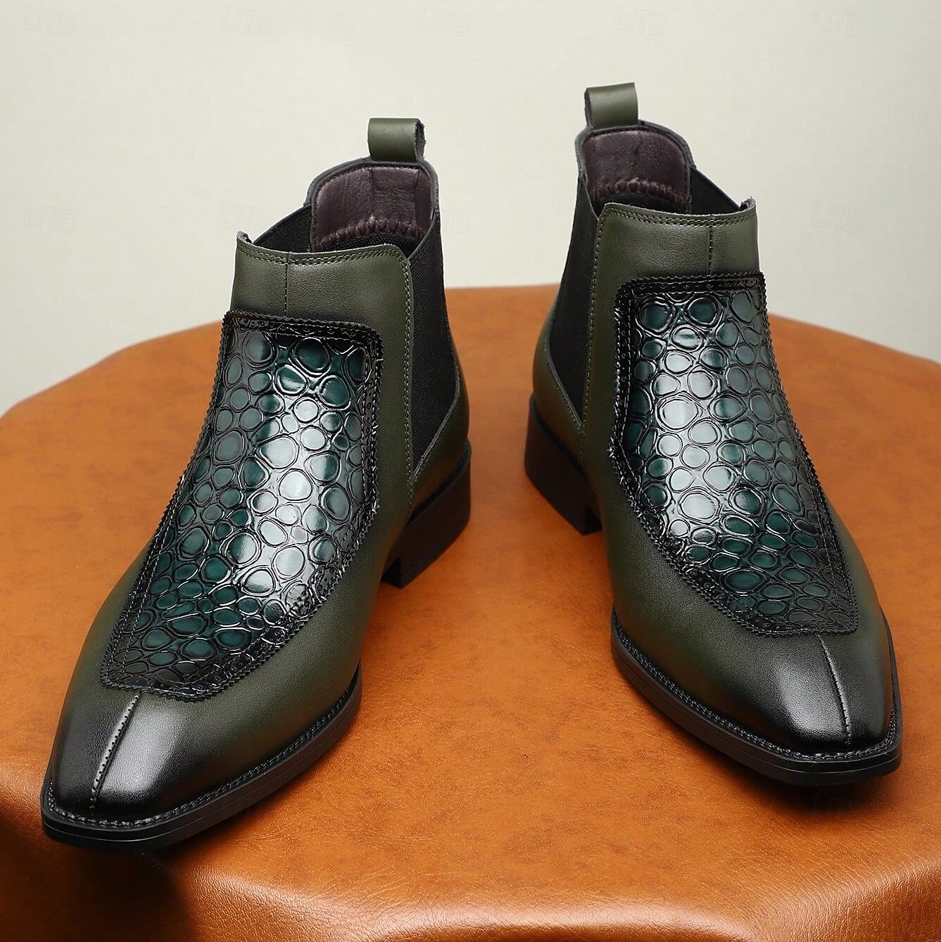 Bottines Chelsea en similicuir vert effet crocodile pour homme – bottines élégantes à élastiques latéraux pour hommes avant-gardistes, soirées de concert et streetwear urbain de 2025 ? $54.99 –P7
