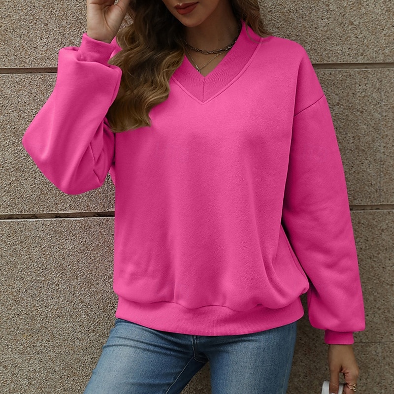 Femmes Pull Uni Streetwear Occasionnel Confortable manche longue Col en V Hauts Réguliers Rue Fête Sortir Rose Claire Vin Gris Automne de 2025 ? $26.99 –P3