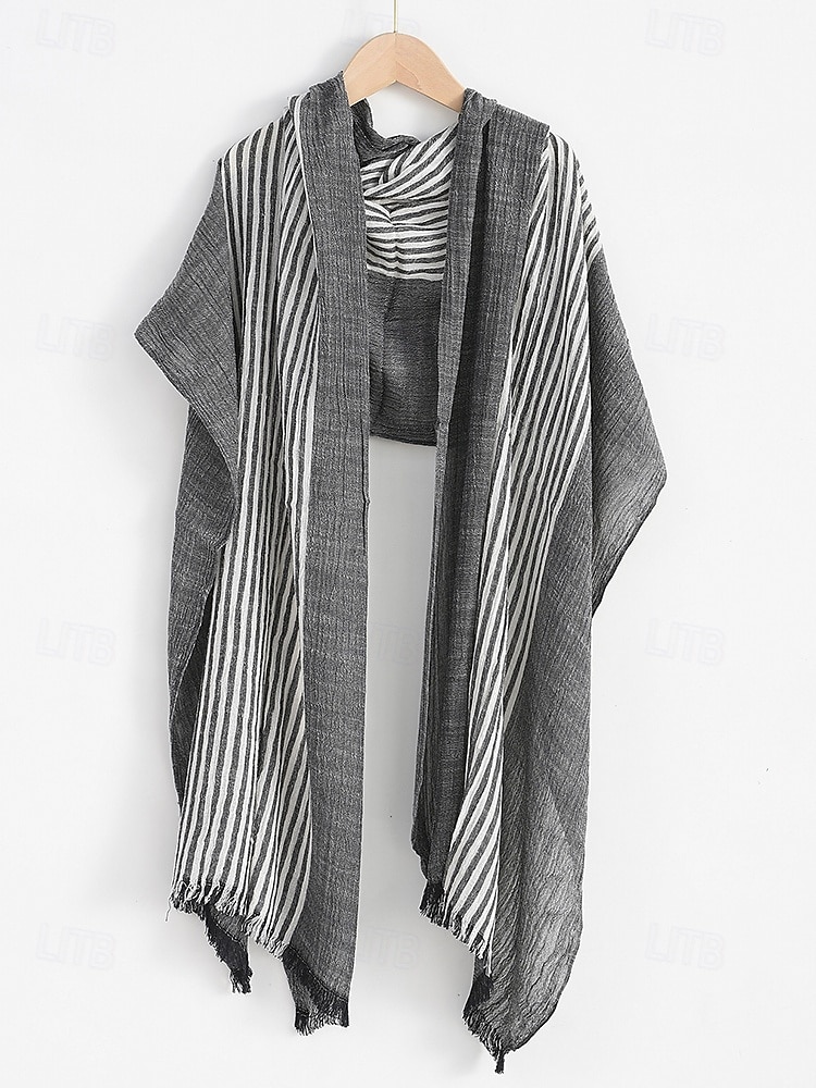 Men's Striped Cotton Scarf – Lightweight Soft Fringed Wrap for Fall & Winter, Casual Vintage Style Shawl for Travel, Daily Wear & Outdoor Activities 2025 - $14.99 –P7