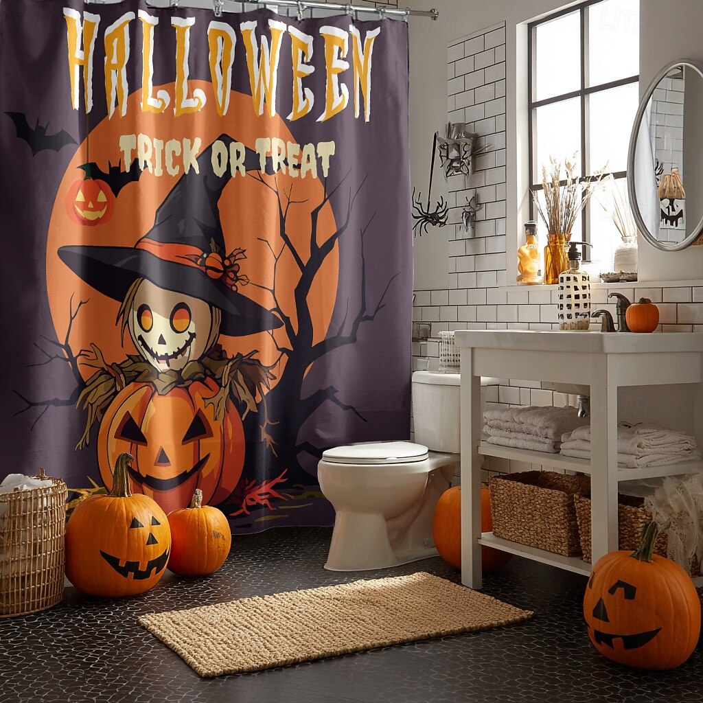 Rideau de douche d'Halloween avec crochets en polyester lavable et imperméable, décoration de salle de bain et baignoire de 2025 ? $21.99 –P10