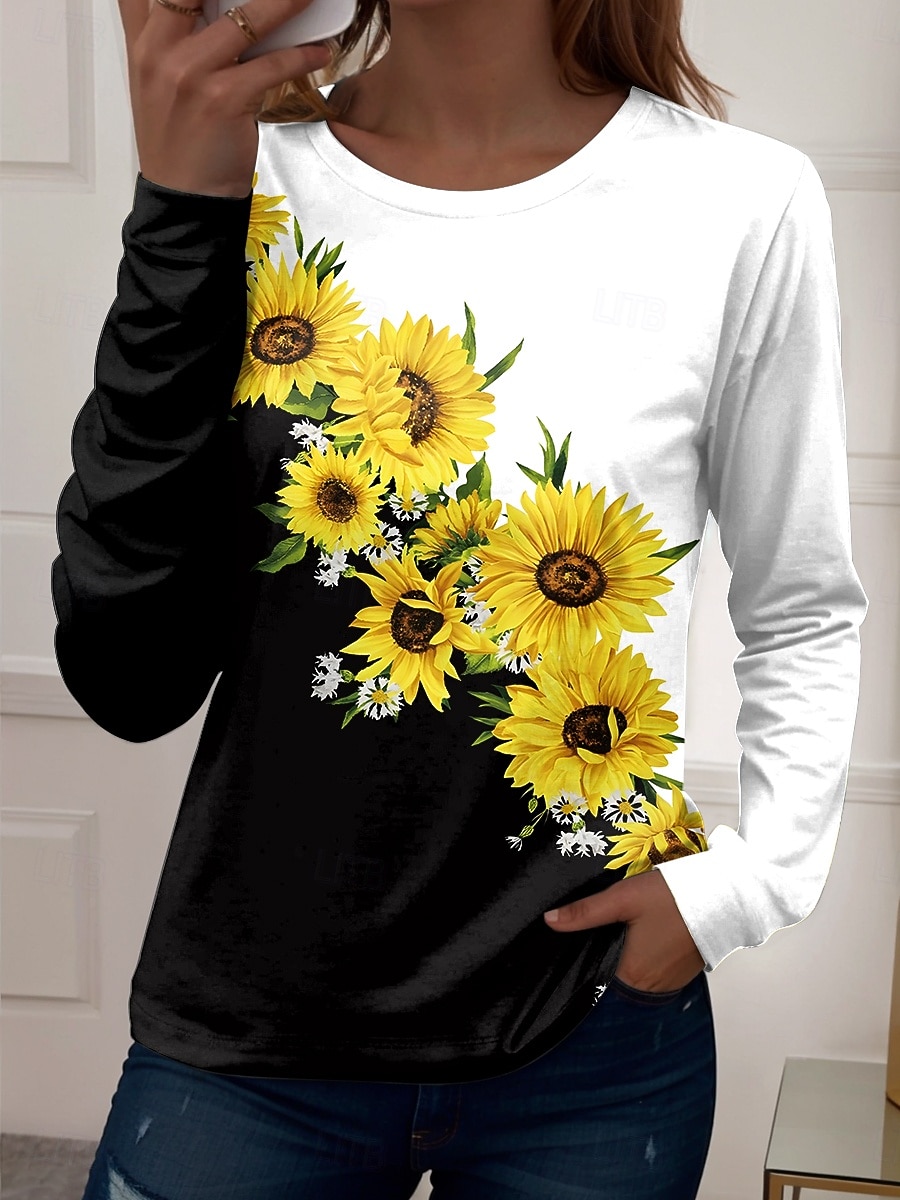 Dámské tričko dlouhý rukáv crew neck dlouhý rukáv tunika grafické geometrické vintage casual běžné topy denní tisk žlutá modrá fialová zelená jaro podzim předpodzim 2026 - $24.99 –P5
