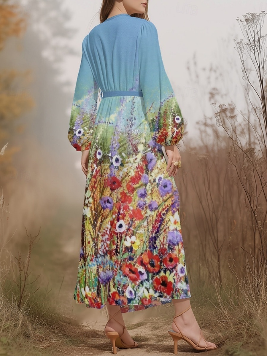 Femmes Robe Midi Robe Décontractée Mousseline de Soie Robe évasée Moderne Vacances Quotidien Week-end Coupe régulière Fleuri manche longue Col en V Blanche Bleu Bleu clair Été Printemps Automne de 2025 ? $31.99 –P5
