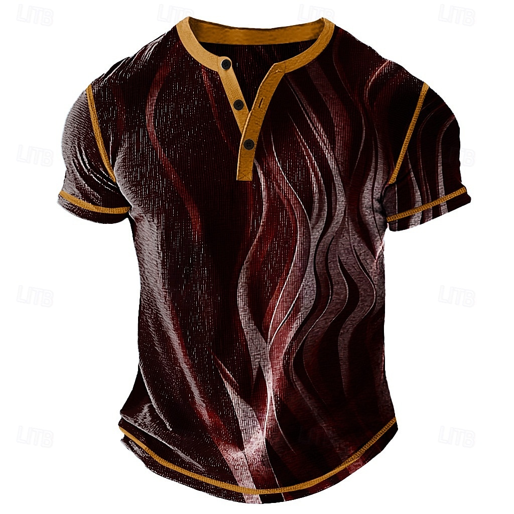 Men's Graphic Abstract Henley Shirt Waffle T Shirt Short Sleeve Daily Retro Vintage Classic Sports Outdoor Casual Holiday Spring & Summer All Seasons Dark Brown Black Dark Blue Green Burgundy Henley 2025 - $22.99 –P2