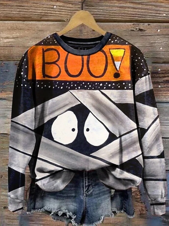 Damen Pullover Sweatshirt Grafik Schädel Halloween Mode Lässig Langarm Rundhalsausschnitt Rundhals Normale Oberteile Straße Alltagskleidung Lässig Druck Schwarz Braun Grün Hell Gray Dunkelgray Herbst 2025 - $24.99 –P2