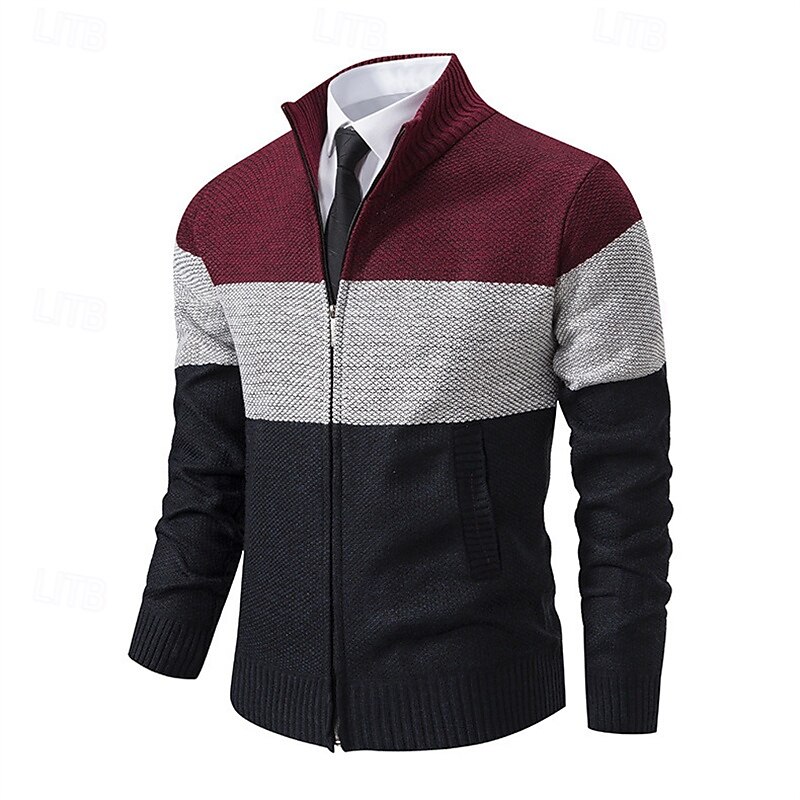 Herren Strickjacke Kurzer Pullover Reißverschluss-Pullover Strickpullover Gerippt Stricken Normale Oberteile Patchwork Fleece Farbblock Stehkragen Mode Klassisch Urlaub Alltagskleidung Bekleidung 2025 - $24.99 –P1