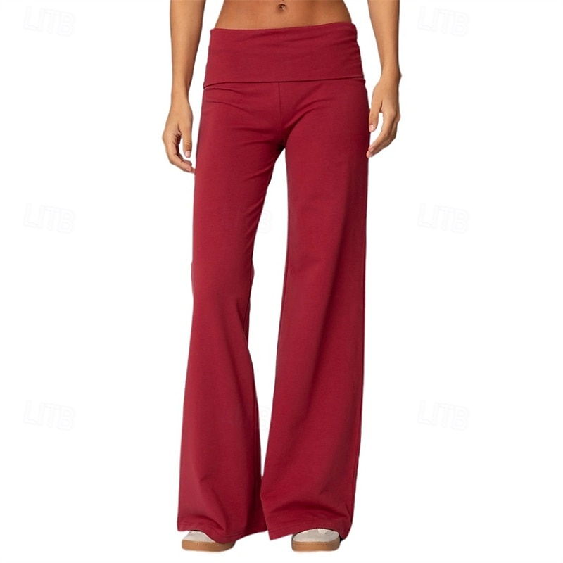 Pentru femei Picior Larg Pantaloni Pantaloni Palazzo Modă Șic Stradă Lungime totală Natural Simplu Talie elastică Respirabilitate Comfortabil Stradă Purtare Zilnică Ieșire Roșu Vin Negru 1 # Negru 2025 - $18.99 –P4