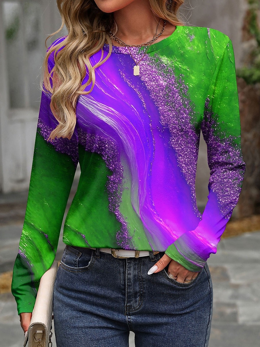 Pentru femei Tricou Ombre Grafic Bloc Culoare Epocă Stilat Casual Manșon Lung Stil Nautic Rotund Topuri obișnuite Zilnic Imprimeu Mov Portocaliu Trifoi Vară Primăvară Toamnă 2025 - $22.99 –P3