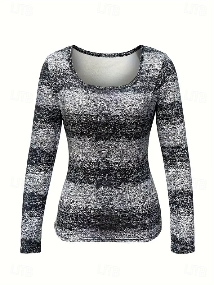 Damen Tunika Ombre Grafik Geometrisch Vintage Mode Stilvoll Langarm Quadrathals Normale Oberteile Täglich Druck Grau Frühling Herbst 2025 - $24.99 –P2