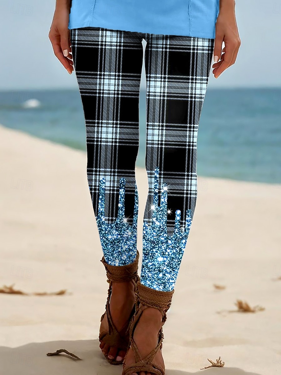 Dame Leggings Ferie Årgang Etnisk stil Full lengde Høy Midje Grafisk Ruter Rutet 3D-utskrift Pusteevne Myk Bekvem Høy Elastisitet utendørs Feriereise Hjem Rosa Rødstrupe-egg Blå Kakifarget Sommer Vår 2025 - $19.99 –P1