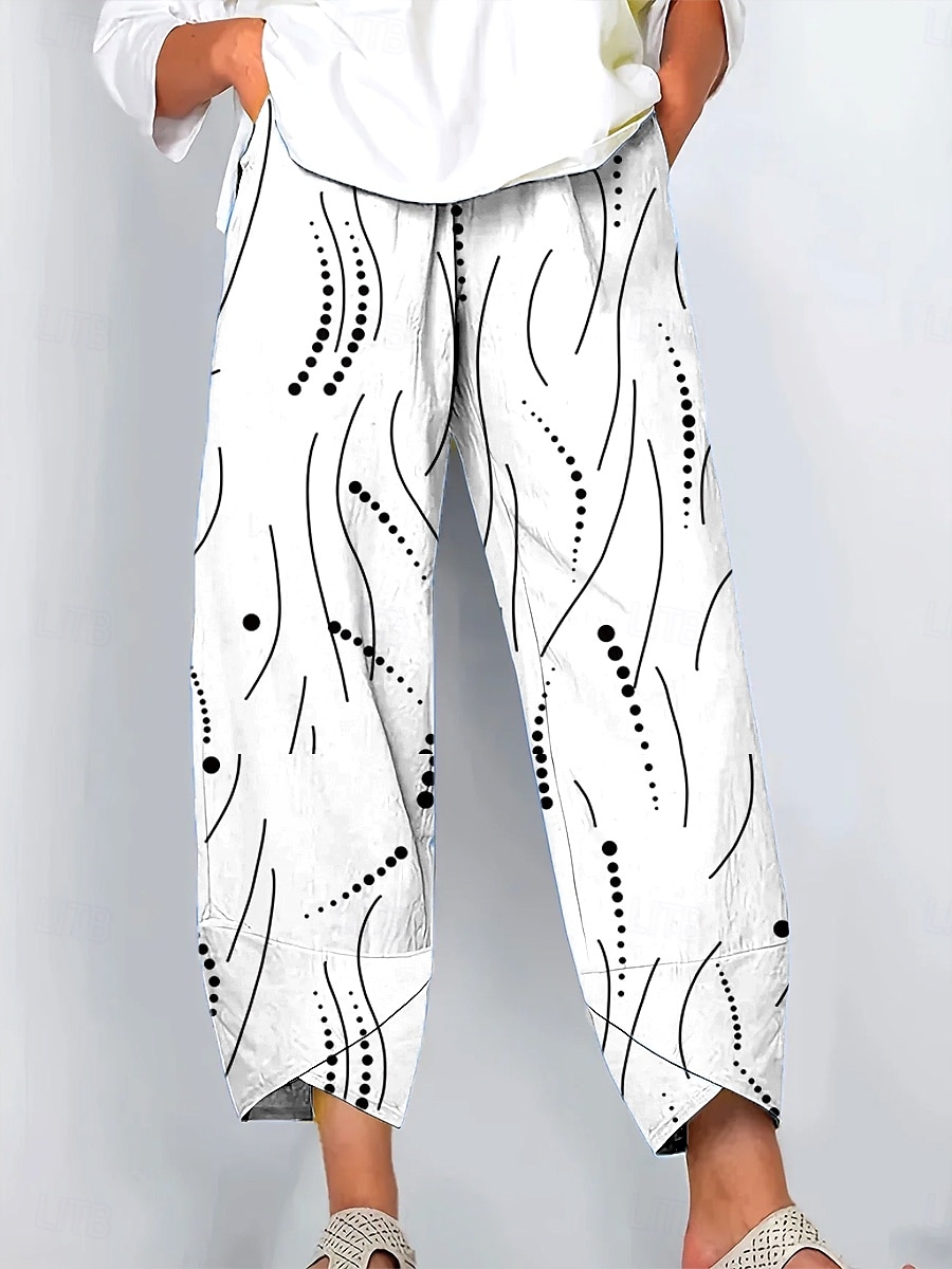 Per donna Gamba larga Chinos Pantaloni Larghi Vacanza Vintage Stile Etnico Lunghezza alla caviglia Vita Alta Grafico Geometrico A Pois Patchwork Coulisse Stampa Traspirante Inelastico All'aperto del 2025 a $20.99 –P4