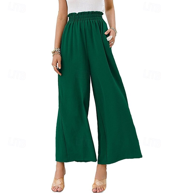 Femmes Jambe large Slacks Streetwear Occasionnel Longueur complète Naturel Uni Avec Poches Taille Élastique Confortable Fête Week-end Rouille Vert printanier Noir Blanche Automne Coupe régulière de 2025 ? $17.99 –P15