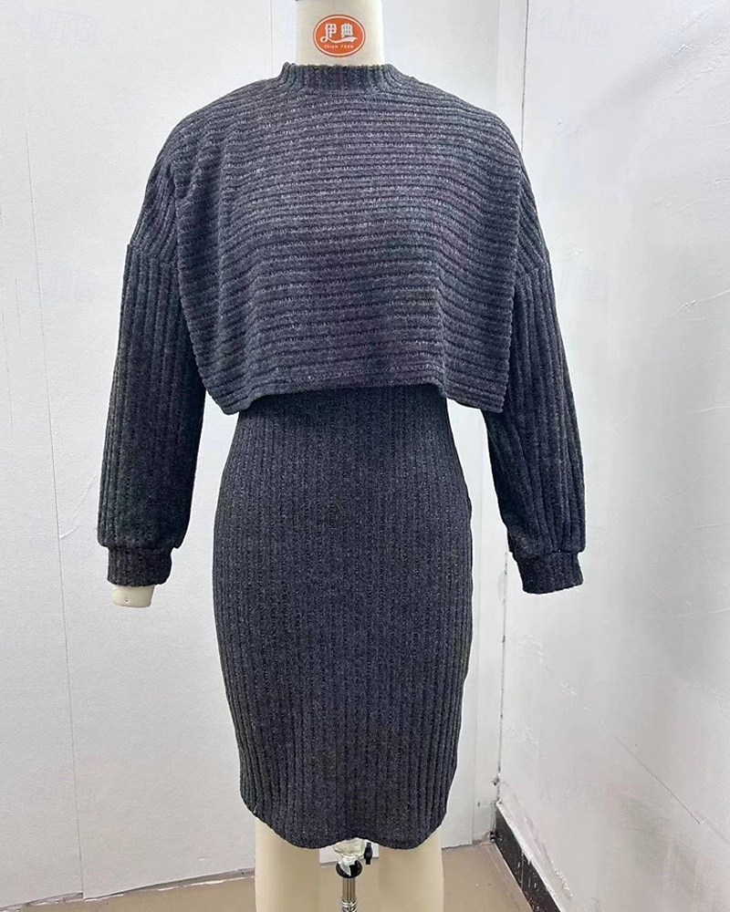 Dámské Sada šatů Slip Dress Na běžné nošení Semiformální šaty Bez vzoru Design Mini šaty Dlouhý rukáv Tričkový Venkovní Rande Černá Nebeská modř Meruňková Jaro Podzim Běžný 2025 - $23.99 –P7