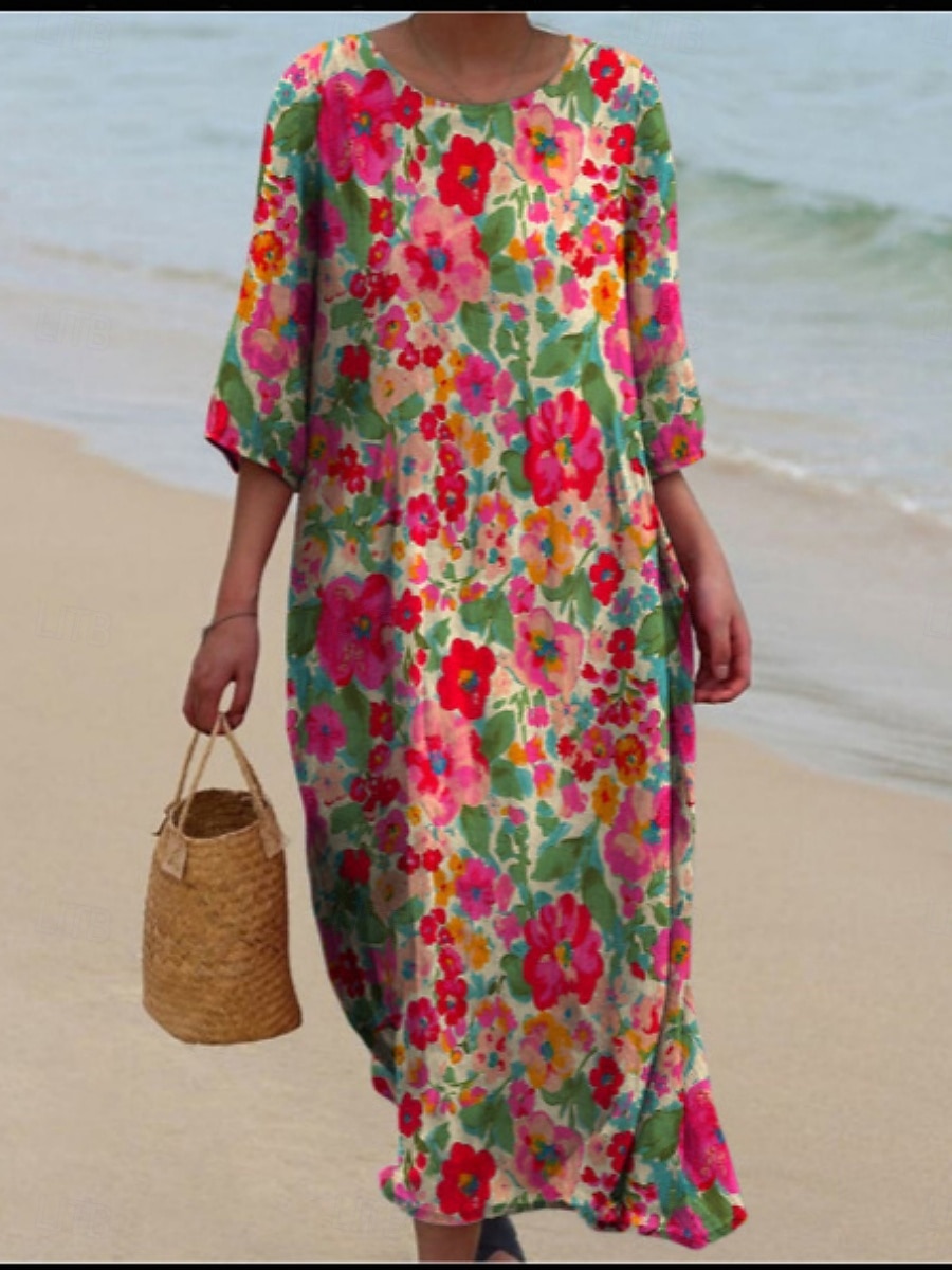 Dames Halflange jurk Casual jurk Jurk met print Modieus Modern Dagelijks Strand Weekend Normale pasvorm Bloemig Kleurenblok 3/4 mouw Strakke ronde hals Geel blauw Fuchsia Groen Zomer Lente Herfst 2025 - $31.99 –P2