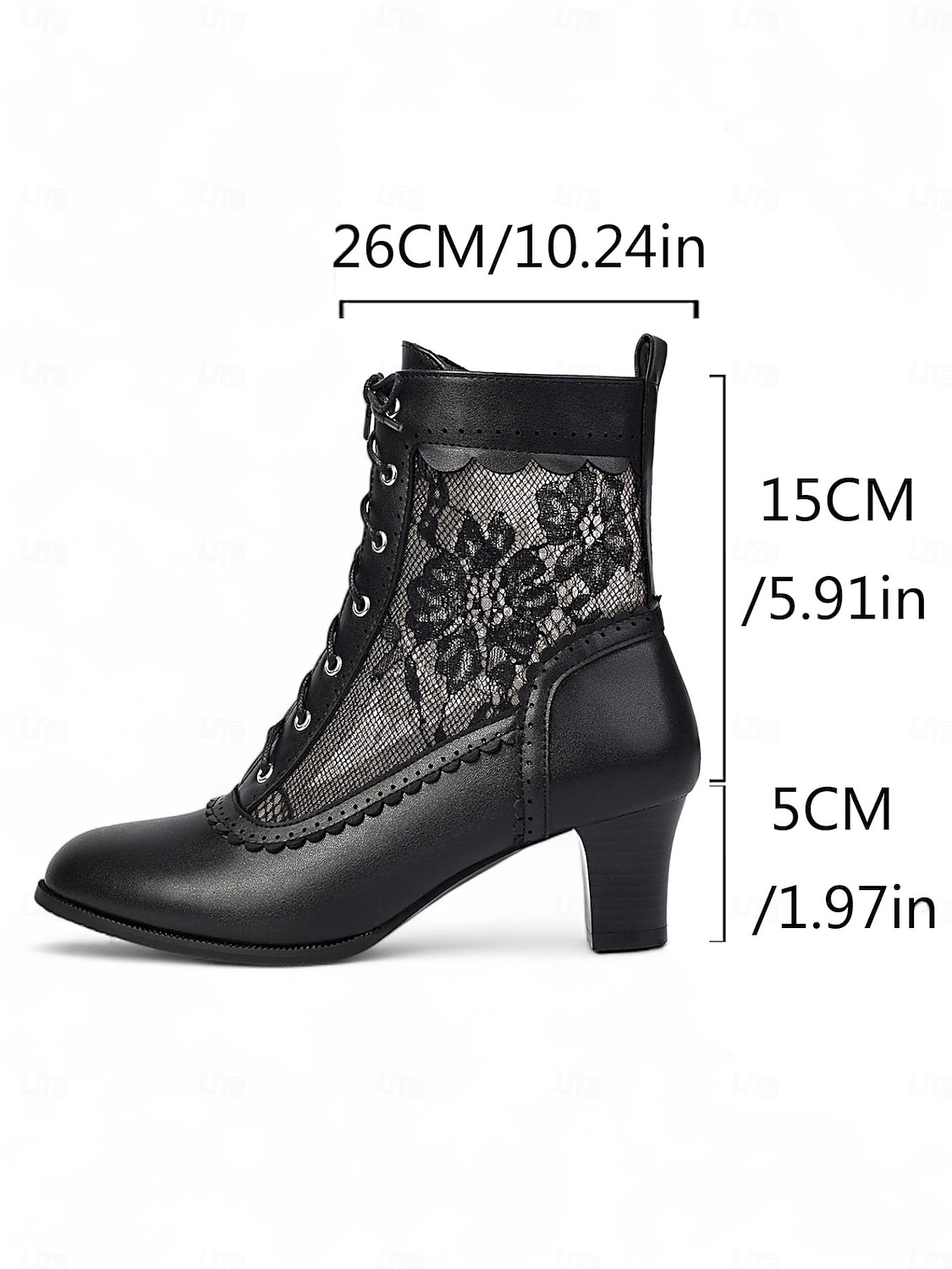 damskie czarne, koronkowe botki w stylu edwardiańskim - vintage'owe, siateczkowe, sznurowane, wiktoriańskie botki na średnim obcasie, idealne do mody gotyckiej, cosplayu i strojów w stylu lat 1900. 2026 - $64.99 –P9