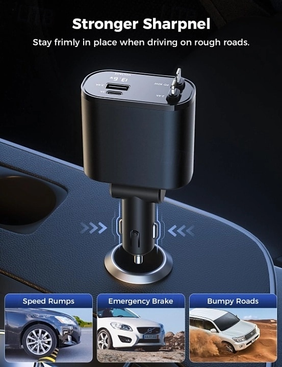 încărcător auto retractabil 4 în 1 adaptor încărcător auto rapid pentru telefon cu tip C &cabluri Apple compatibile cu iPhone 16/15/14/13/12/11, Galaxy, Pixel 2025 - $25.99 –P4