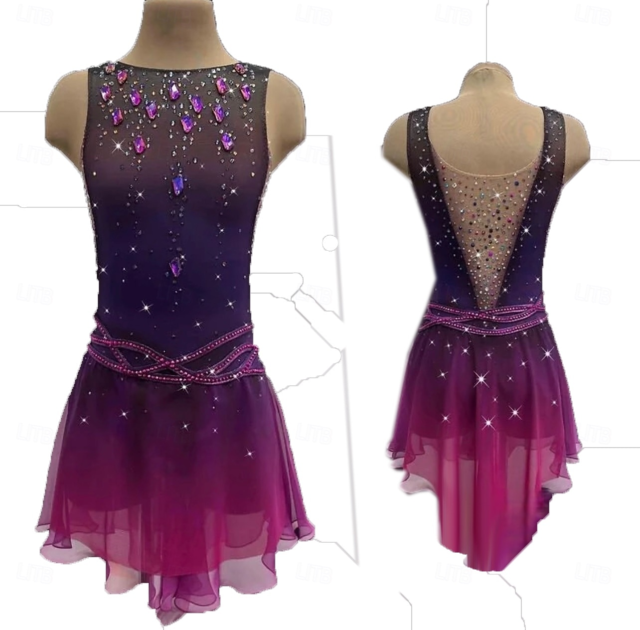 Figure Skating Dress Women's Girls' Ice Skating Dress Purple Thumbhole Halo Dyeing High Elasticity Professional Competition Skating Wear Thermal Warm Crystal / Rhinestone Sleeveless Ice Skating 2026 - $283.79 –P1