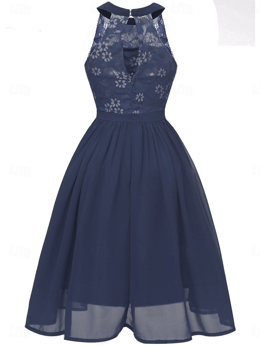 Naisten Midimekko Pitsimekko Coctail-asu Häävieraspuku Sifonki Tyylikäs Muoti Moderni ulko- Cocktailjuhla Normaali Tavallinen Hihaton Riipuskaula Punastuvan vaaleanpunainen Viini Laivaston sininen 2025 - $31.99 –P7