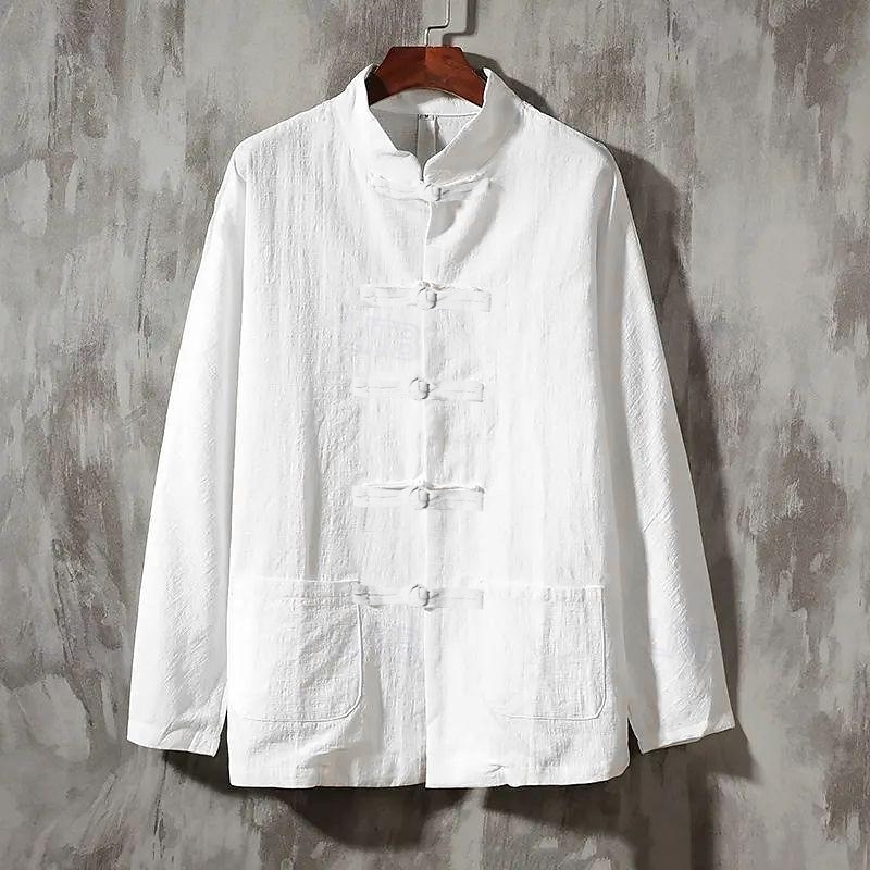 Per uomo Camicia Camicia di lino Camicia con colletto cinese Camicia con colletto alla coreana Camicia casual Camicia di cotone Semplice Vacanza Camicia hawaiana Nero Bianco Blu marino Beige Manica del 2025 a $13.99 –P1