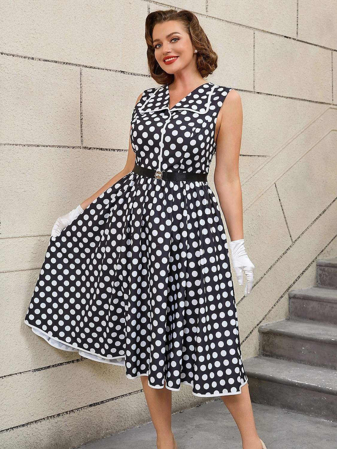 Retro Vintage 1950s Rockabilly Midi A Line Dress Flare Dress Plus Size With Belt Polka dots A-Line Women's Vacation Homecoming Party & Evening Adults Dress Belt Spring & Summer 2025 - $51.99 –P11