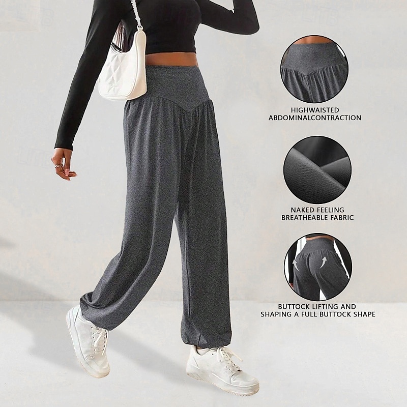 Dámské Kalhoty na jógu Harémové kalhoty Bombarďáky Lehká váha Zaštíhlující Vysoký pas Tělocvična Taneční Sportovní Spodní část oděvu Pevná barva Šedá Podzim Sportovní Sportovní oděvy Volný 2026 - $15.49 –P2
