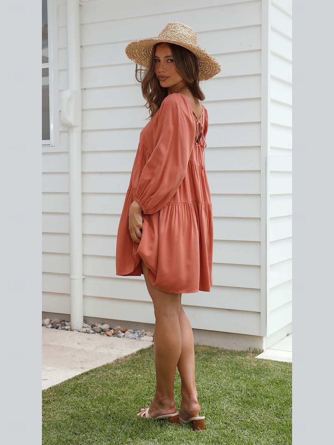 Damen Minikleid Sommerkleid Figurbetontes Kleid Rückenfreies Kleid Urlaub Party Geburtstag Laternenärmel Party Täglich Ferien Lässiger Schnitt Einfach Dreiviertelarm Quadrathals Hellblau Orange 2025 - $28.99 –P2