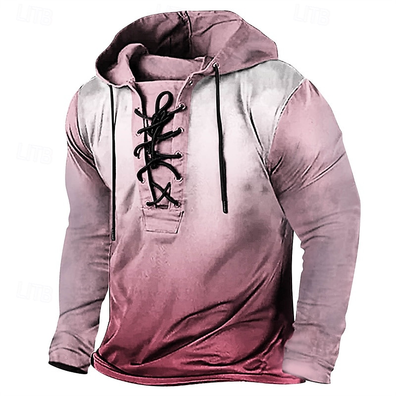 Men's T Shirt Tee Tee Top Long Sleeve Shirt Long Sleeve Hooded Spring Fall Gradient Fashion Designer Basic Lace up Vacation Street Going out Pink Blue Brown Top Tee for Men 2025 - $36.99 –P3