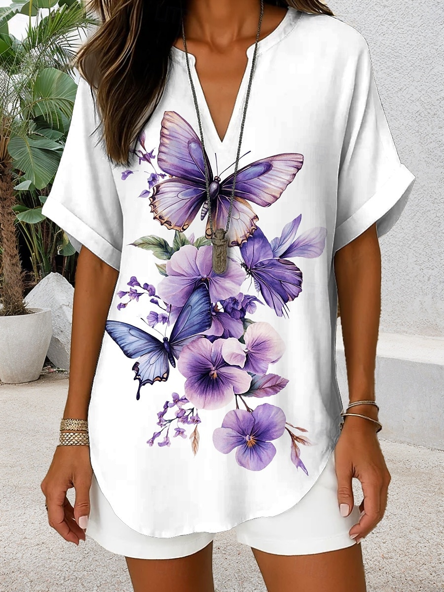 Blouse Femme Col V Graphique Papillon Quotidien Chic Décontracté Manches Courtes Hauts Quotidien Vacances Noir Rouge Bleu Violet Été Printemps de 2025 ? $24.99 –P3