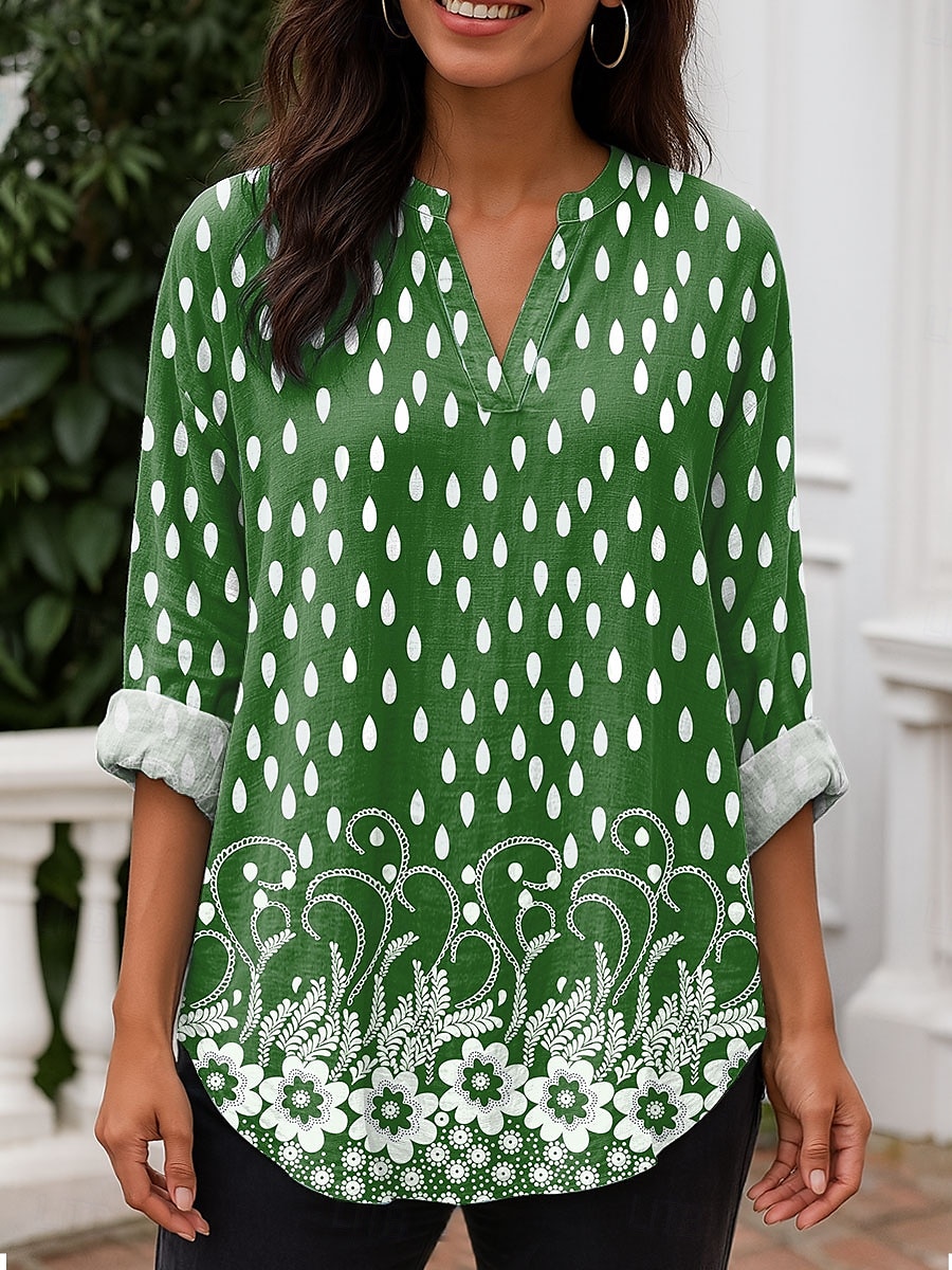 Femmes Chemisier Fleuri Graphique À pois ancien Quotidien Élégant manche longue Col en V Hauts Réguliers Quotidien Fête Imprimé Bleu Violet Vert Gris Printemps Automne de 2025 ? $24.99 –P3