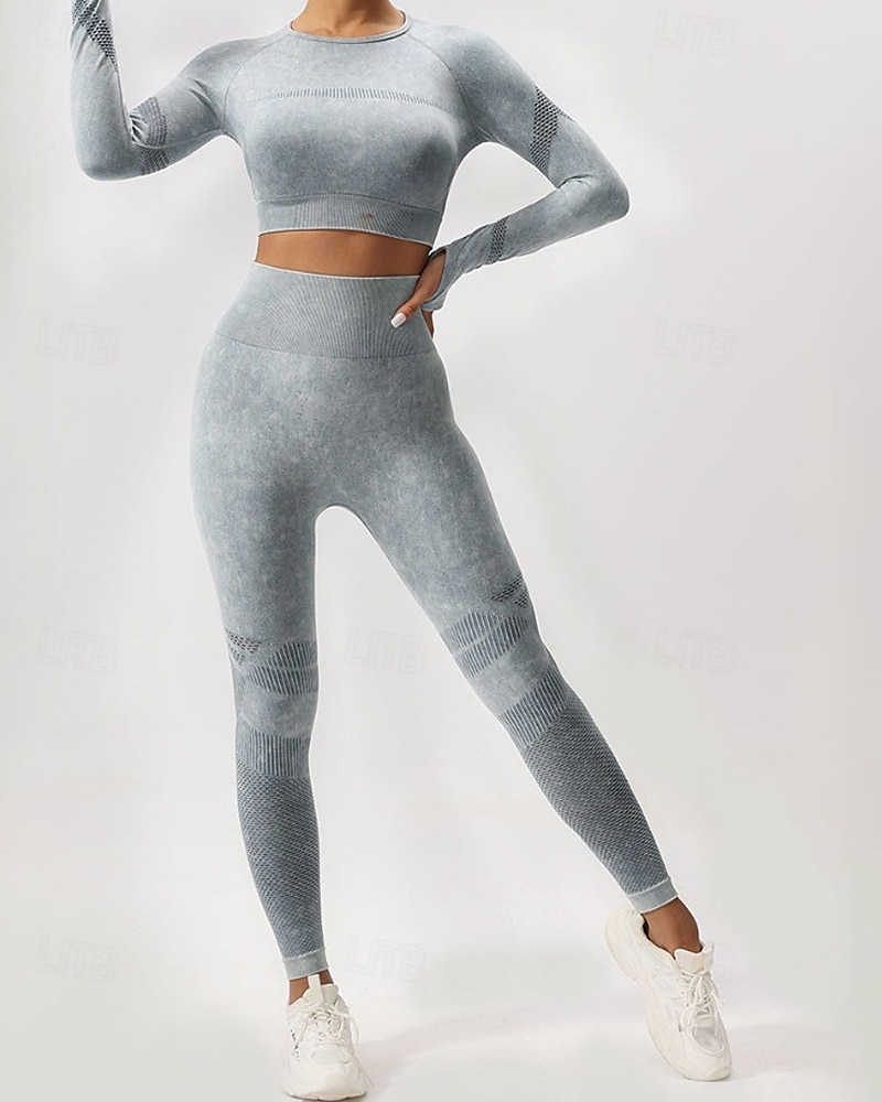 Damen 2 Stück Yoga-Trainingsanzug Lounge-Outfits  Herbst Einfarbig Kombination Armeegrün Schwarz Fitnesstraining Hohe Taille Elastisch Atmungsaktiv Langarm Sport Sportkleidung Schlank 2025 - $37.99 –P10