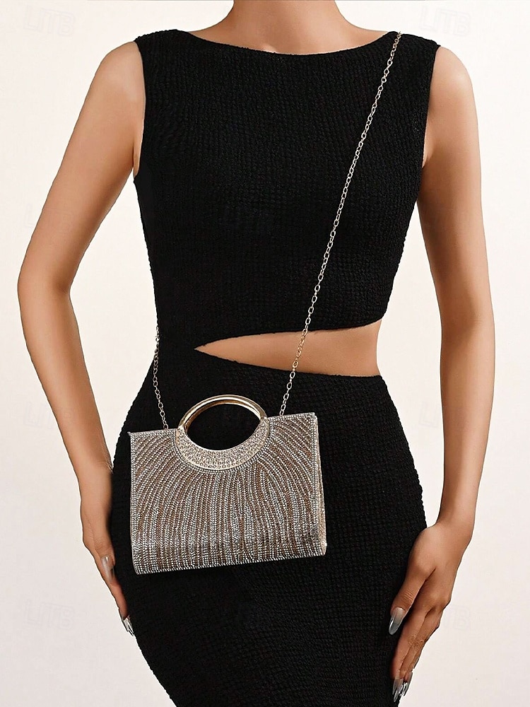 Women’s Rhinestone Evening Clutch Bag with Round Handle – Sparkly Gold Crystal Purse for Cocktail Parties, Weddings & Formal Events 2025 - $24.99 –P2