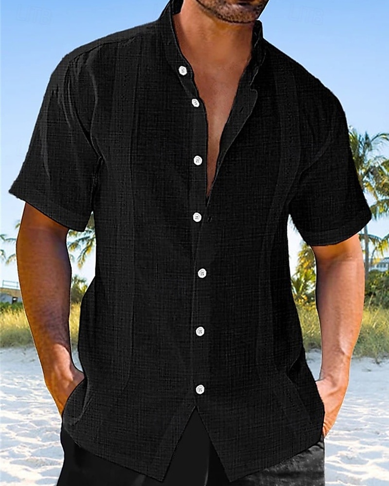 Herren Hemd Leinenhemd Freizeithemd Knopfhemd Baumwollhemd Einfach Urlaub Straße Schwarz Weiß Grün Aprikose Kurzarm Stehkragen Sommer Frühling Bekleidung Button-Down 2025 - $19.99 –P2