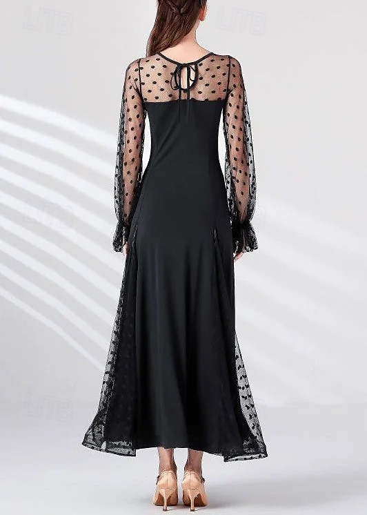 Damen Maxikleid Etui-Kleid Tüllkleid Elegant Hochzeit Urlaub Party Normale Passform Tupfen Langarm Rundhalsausschnitt Schwarz Sommer Frühling Herbst Winter 2025 - $39.99 –P6