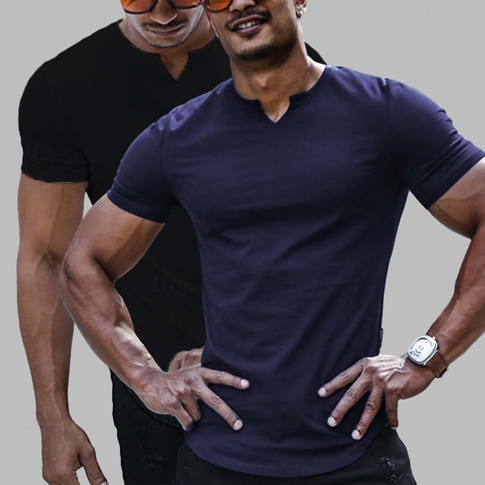 2 Pieces Men's T Shirt Casual Style Short Sleeve V Neck Summer All Seasons Plain Fashion Classic Casual 2 Pack Plain Street Casual Sports White Top Tee for Men 2025 - $20.99 –P9