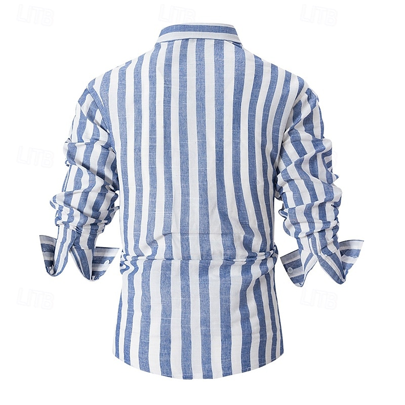 Voor heren Overhemd Linnen overhemd Zomer overhemd Strand Kleding Overhemd met knopen Verticale stroken Vakantie Curise Zwart Blozend Roze Rood blauw Lange mouw Strijkijzer Zomer Lente Kleding 2025 - $20.99 –P4