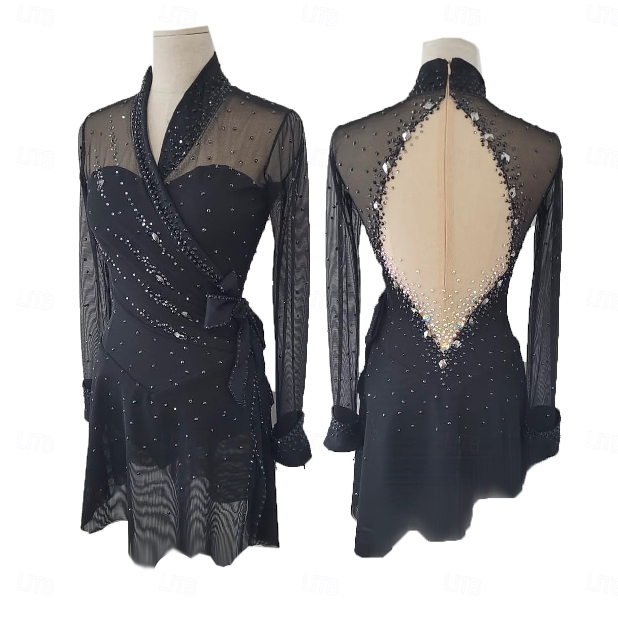 Abito da pattinaggio artistico Per donna Ragazze Pattinaggio sul ghiaccio Vestito Nero Foro per il pollice tintura sfumata Alta elasticità Professionale Competizione Vestiti da pattinaggio sul del 2026 a $310.79 –P3