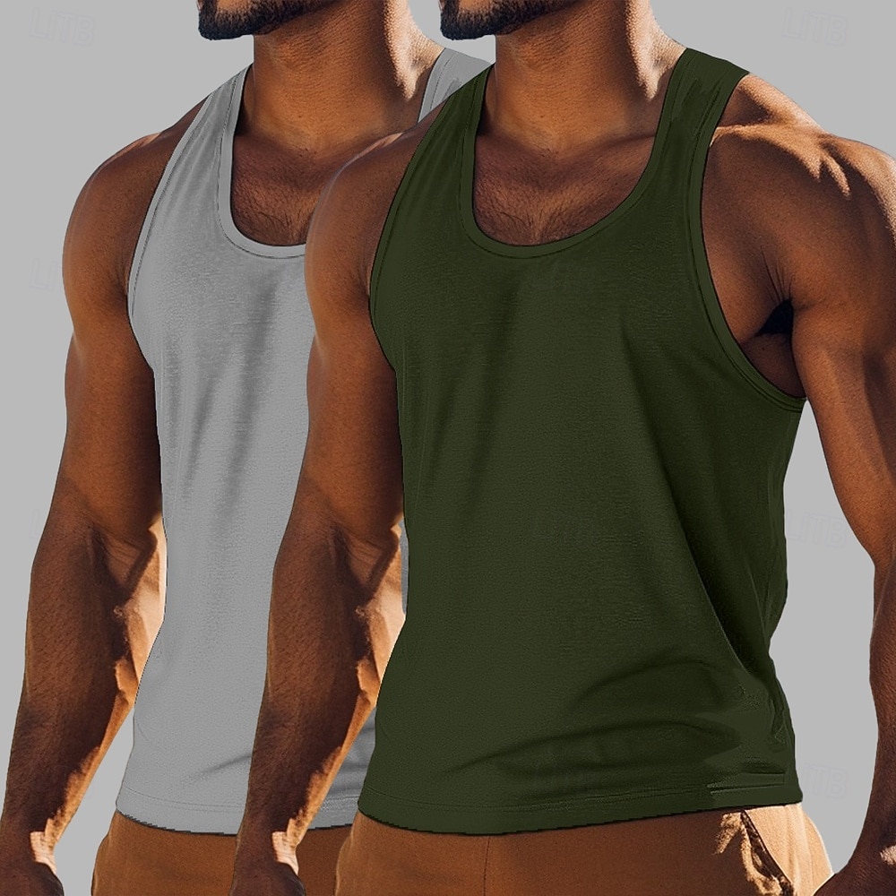 Men's Tank Top Vest Undershirt Sleeveless Shirt Sleeveless Crewneck Scoop Neck Summer Solid Color Plain Fashion Classic Casual 2 Piece Multi-pack Casual Gym Street Royal Blue+Black Top Tee for Men 2026 - $17.99 –P4
