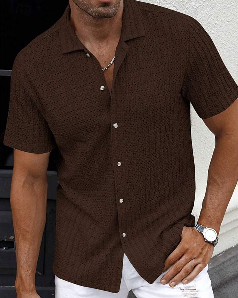 Per uomo Camicia Camicia Estiva Camicia casual Camicia da Spiaggia Camicia con Bottoni Marrone Scuro Nero Bianco Verde chiaro Blu Manica Corta Semplice Bavero Vacanza Camicia hawaiana Abbigliamento del 2025 a $23.99 –P10