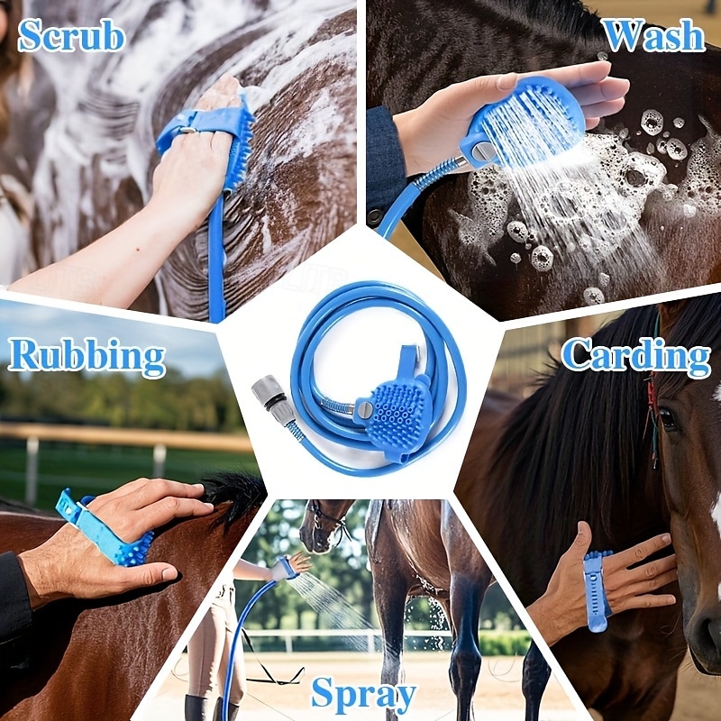 Outil de bain pour chevaux 5 en 1 et brosse douce, brosse polyvalente pour chevaux avec buse de tuyau d'arrosage, outil de massage pour toilettage de chevaux adapté aux bovins, chevaux, moutons, etc. de 2025 ? $27.99 –P3