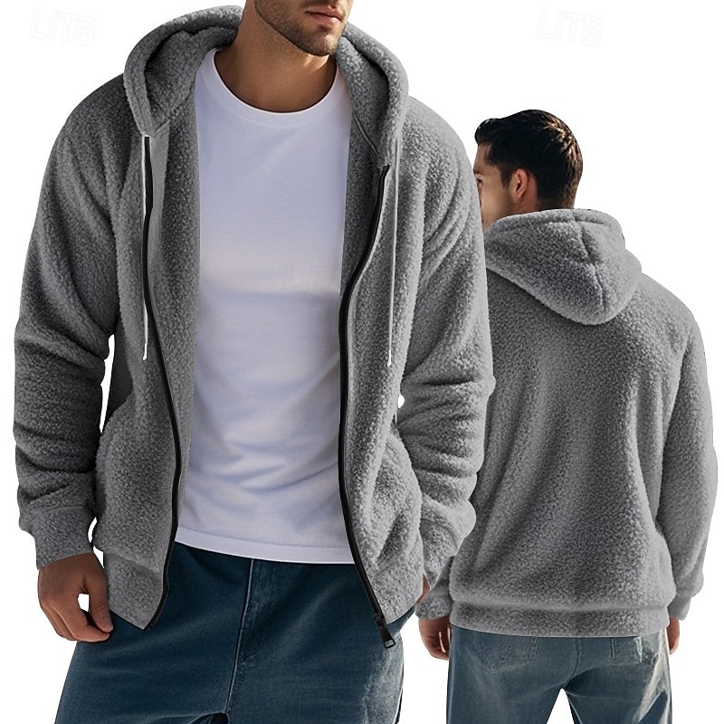 Per uomo Felpa con zip Felpa con cappuccio in pile Felpa con cappuccio in pile Sherpa Nero Blu marino Cachi Grigio Con Cappuccio Semplice Con zip Tasca Frontale Sport & Outdoor Casuale Quotidiano del 2025 a $30.99 –P3