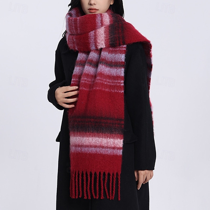 Women's Rectangle Scarf Street Daily Date Red Blue Scarf Stripe 2025 - $22.99 –P6