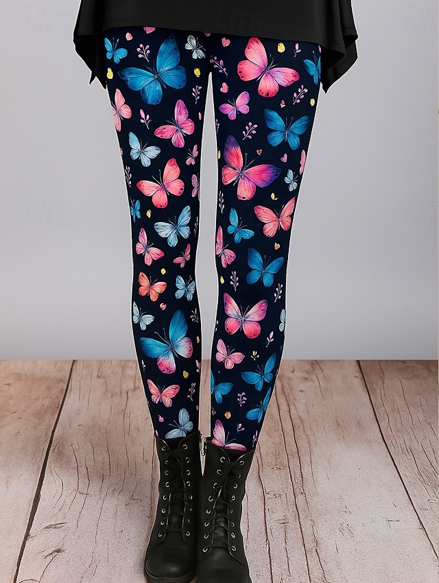 Dames Leggings Vakantie Vintage Etnische stijl Volledige lengte Hoge taille Grafisch Vlinder 3D-afdrukken Sneldrogend Ademend Zacht Rekbaar Buiten Huis Causaal Donker paars Zwart Paars Herfst Mager 2025 - $19.99 –P1