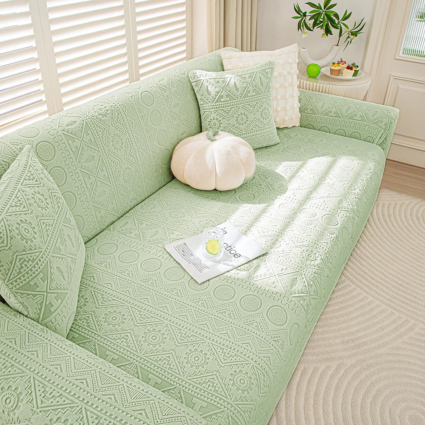1 styck komplett paket enfärgat bohemiskt sofföverdrag i muxing jacquard-stil elastiskt jacquard-sofföverdrag som skyddar soffan från kattklor kan användas året runt utrustat med örngott 2025 - $72.99 –P6