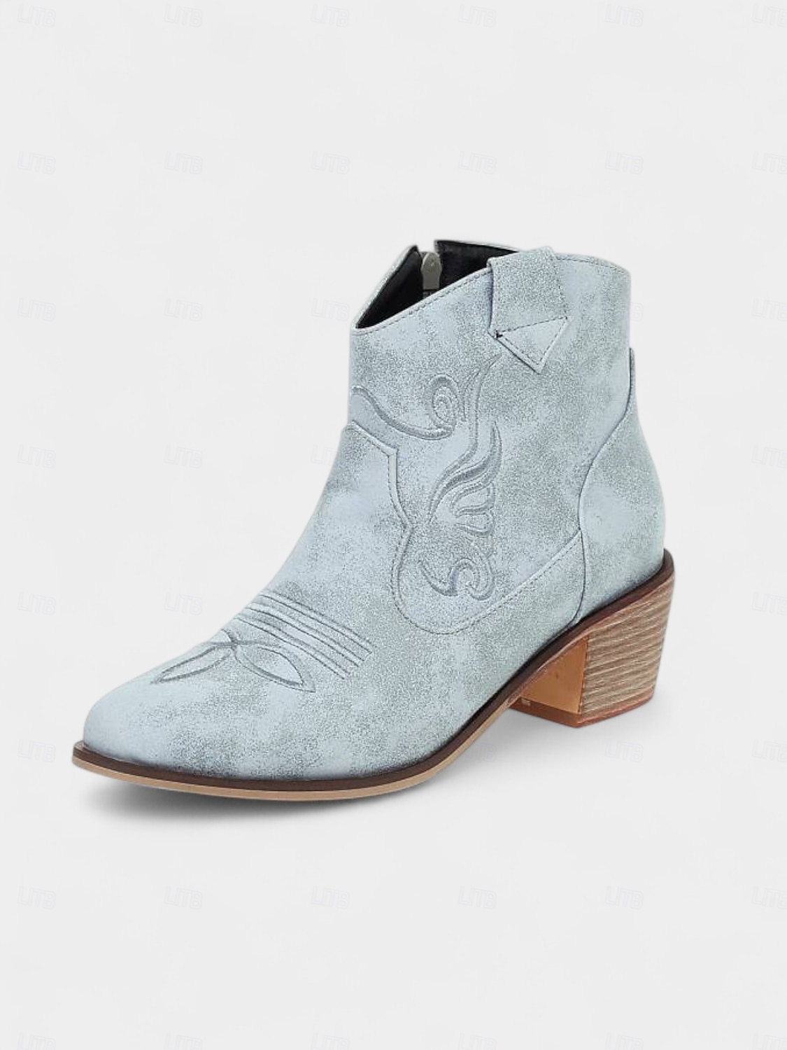 női világoskék velúr western bokacsizma – hímzett, hegyes orrú cowboy csizma country koncertekre, fesztiválokra és szabadtéri őszi szettekhez 2025 - $54.99 –P4