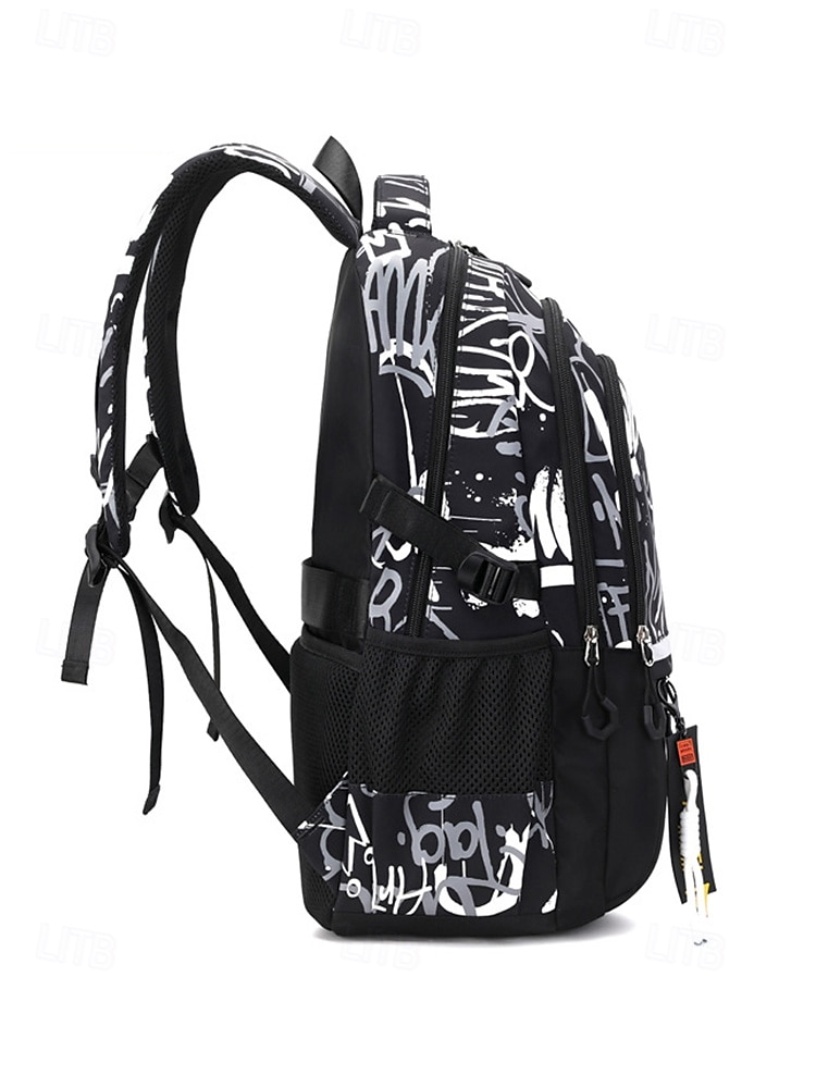 Sac à dos d'école imperméable à imprimé graffiti pour adolescents – sac à dos noir de grande capacité avec compartiment rembourré pour ordinateur portable, sac de voyage élégant pour garçons et filles de 2025 ? $29.99 –P4