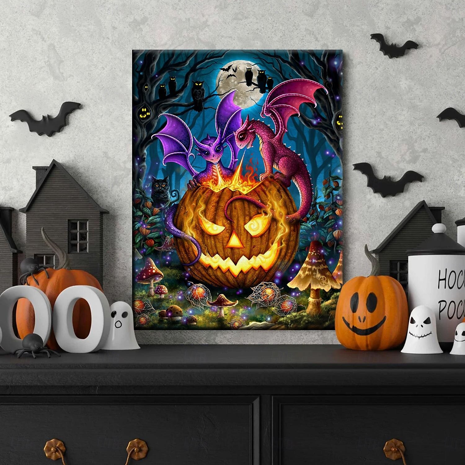 Halloween-LED-Wandbild auf Leinwand, der leuchtende Kürbis von Sarah Richter, LED-beleuchtete Wanddekoration, batteriebetrieben, beleuchteter Leinwanddruck, LED-Licht, Küche, Schlafzimmer oder 2025 - $35.99 –P3