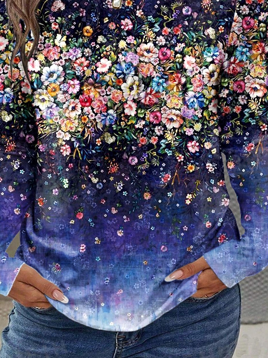 Pâques Femmes T-shirt Fleuri Graphique Plantes ancien Élégant Classique manche longue Col ras du cou Col rond Hauts Réguliers Quotidien Imprimé bleu marine Été Printemps Automne de 2025 ? $22.99 –P3