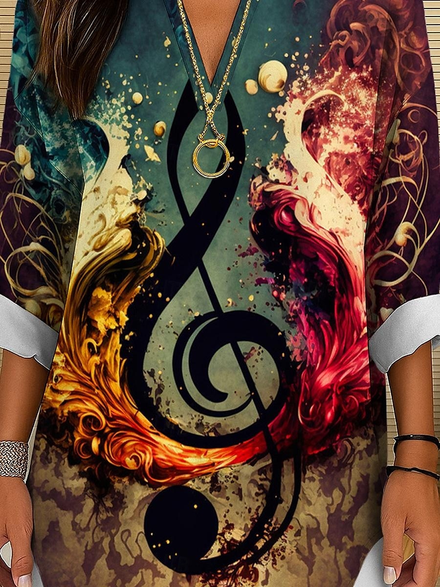 Musikfestival Damen Bluse Ombre Grafik Geometrisch Elegant Vintage Tropisch Langarm V Ausschnitt Normale Oberteile Täglich Ferien Druck Gelb Blau Grün Sommer Frühling 2025 - $24.99 –P3