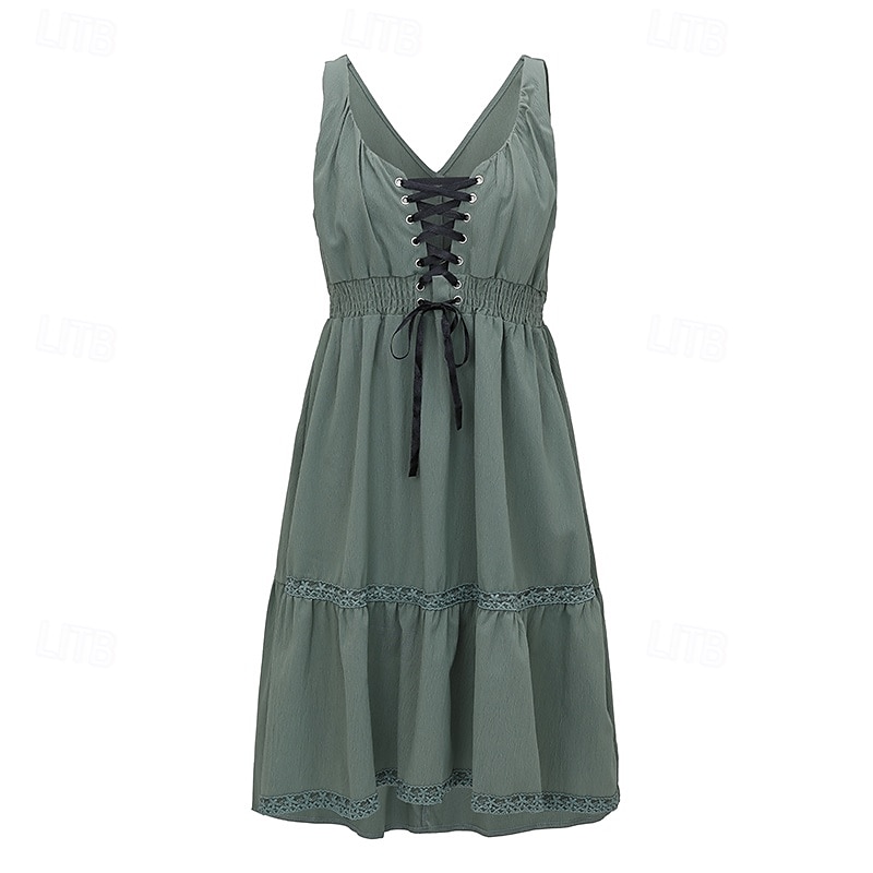 Damen Minikleid Unterkleid Boho-Kleid Westernkleid Mode Klassisch Outdoor Ferien Ausgehen Normale Passform Einfach Ärmellos Spaghettiträger Dunkelgrün Sommer 2025 - $33.99 –P4